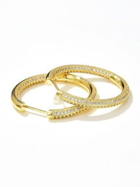 Gold-Tone Micro-Pavé CZ Inside-Out Hollow Hoop Earrings
